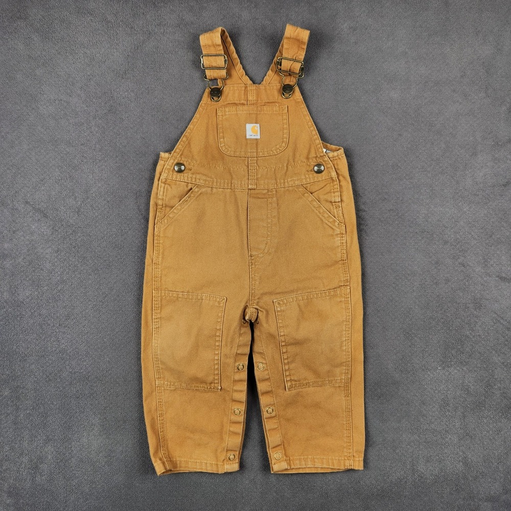 Carhartt Bib Overalls Toddler 18 Months Brown Cotton Canvas Double Knee Snap Leg